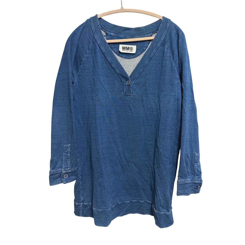 MM6 Maison‎ Martin Margiela Indigo V-Neck Sweatshirt Blue French Terry Tunic S